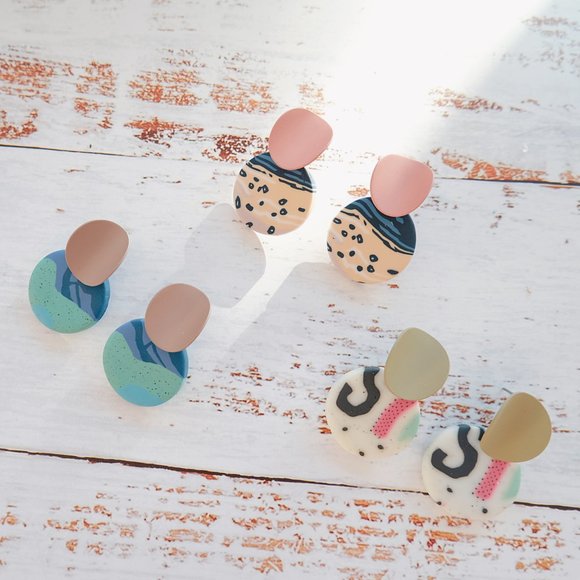 Polymer Clay Earring - Circle - Picture 2 of 4